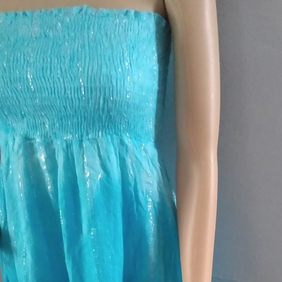 Sparkling Turquoise/Aqua Strapless Mini Cocktail Party Dress-MPH Collection-S - Picture 12 of 17